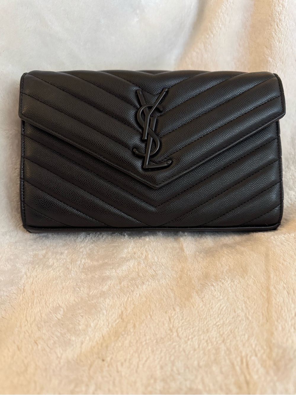 YSL Branded Black-on-Black Caviar Chevron Chain Shoulder/Crossbody Bag EUC - Picture 3 of 12